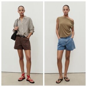 MANGO BUNDLE OF TWO PAIRS OF SHORTS DENIM SHORTS WITH FRAYED HEM AND PLEATS